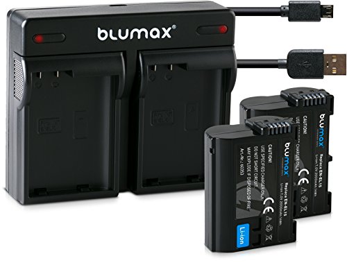 Blumax 2X Akku 2000mAh für Nikon EN-EL15/EN-EL15a + Mini Dual-Ladegerät USB für D7500 D850 D7200 D500 D7000 D750 D610 D810e D7100 D600 D800 D810 Nikon 1 V1 von Blumax
