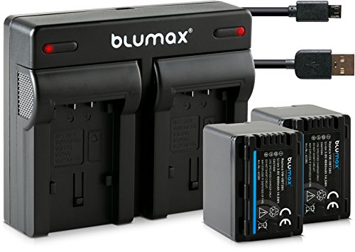 Blumax 2X Akku 4040mAh ersetzt Panasonic VW VBT380 E + Mini Dual-Ladegerät USB - (Nicht für VXF11 VX11 V808) kompatibel mit HC VXF999 VX878 VX989 V160 V180 V270 V380 V777 W570 W580 WX97 von Blumax