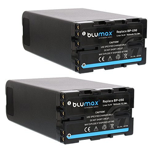 Blumax 2X Akku 7800mAh - 14,4V - 112,3Wh für Sony BP-U60, BP-U30, BP-U90, BP-U95 passend für PMW-EX1, PMW-EX3,PMW-F3, PMW-100, PMW-150, PMW-200, PXW-FS7, PXW-X160, PXW-X180, PXW-X201 von Blumax