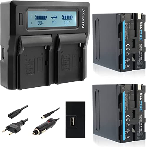 2X Blumax Akku NP-F990 / NP-F970 LG-Akku 10400mAh + Dual Ladegerät kompatibel mit SONY NP-F750 NP-F550 NP-F960 2X Blumax Akku NP-F990 / NP-F970 LG-Akku 10400mAh + Dual Ladegerät kompatibel mit SONY NP-F750 NP-F550 NP-F960 von Blumax