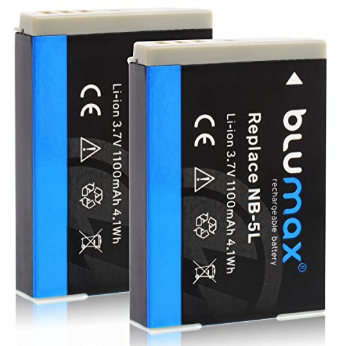 Blumax 2X Akku für Canon NB-5L 1100mAh |kompatibel mit diversen Canon Kameramodellen von Blumax