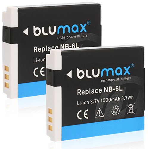 Blumax 2X Akku für Canon NB-6L 1000mAh | kompatibel mit Canon PowerShot D30 SX170 SX240 SX260 SX270 SX280 SX500 SX510 SX520 SX530 SX540 SX600 SX610 SX700 SX710 S90 S95 S120 S20 von Blumax