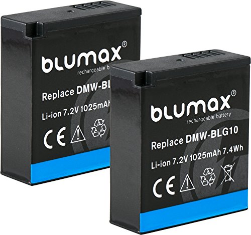 Blumax 2X Akku für Panasonic DMW-BLG10 BLG10e 1025mAh 7,2V 7.4Wh - kompatibel mit Panasonic Lumix DC-TZ95D DC-GX9 TZ202 TZ91 DMC TZ101 TZ81 GF6 GX7 GX80 LX100 G110 von Blumax