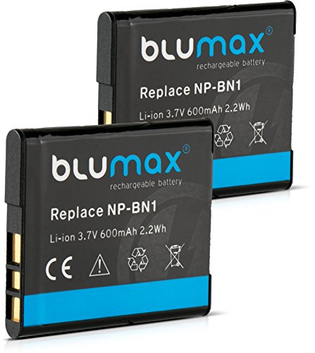 Blumax 2X Akku für Sony NP-BN1 / NPBN1 | 600mAh | kompatibel mit Sony Cyber-Shot DSC-QX10, DSC-QX100, DSC-T99, DSC-T110, TF1 von Blumax