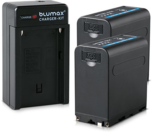 Blumax 2X Akku für Sony NP-F980 / F970 / F750 / F550-10050mAh mit 5V USB Ausgang und DC 8,4V EIN & Ausgang + Ladegerät inkl. KFZ Ladekabel von Blumax