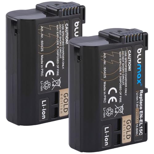2X Blumax Akku kompatibel mit Nikon EN-EL15c |- 2250mAh -| EN-EL15b EN-EL15a EN-EL15 für /- Z8 Z7 II Z6 II Z5 Zf -/ D500 D800 D850 D7200 D7500-1 V1 2X Blumax Akku kompatibel mit Nikon EN-EL15c |- 2250mAh -| EN-EL15b EN-EL15a EN-EL15 für /- Z8 Z7 II Z6 II Z5 Zf -/ D500 D800 D850 D7200 D7500-1 V1 von Blumax