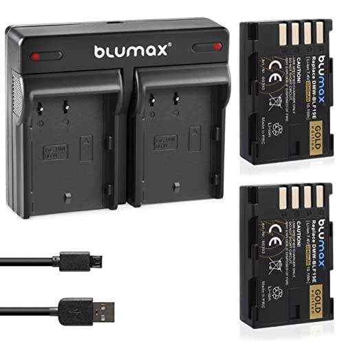 Blumax 2X Gold Edition Akku 2040mAh ersetzt Panasonic DMW-BLF19 / BLF19e + USB Mini Dual-Ladegerät kompatibel mit Panasonic Lumix DC GH5 DMC GH3 GH4 GH4R / Sigma BP-61 von Blumax