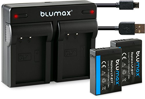 Blumax 2X LP-E17 Akku 1000mAh (teildekodiert) + Mini Dual-Ladegerät USB für Canon EOS 750D, 760D, 8000D EOS M3 EOS Kiss X8i EOS Rebel T6i, T6s von Blumax