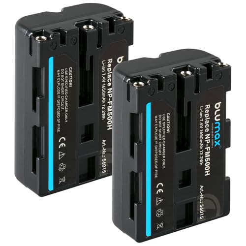 2X Blumax Akku kompatibel mit Sony NP-FM500H |- 1650mAh -| NP-FM500 NP-FM55H für Sony Alpha 77 99 - A77 A99 II - DSLR A850 A900 - VG-C77AM VG-C99AM von Blumax
