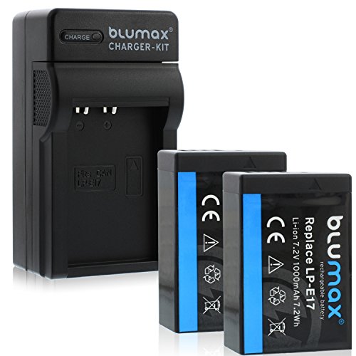 Blumax 2X Premium Akku 1000mAh (Achtung!! TEILDEKODIERT) + 1x Ladegerät für Canon LP-E17 passend zu Canon EOS 750D, 760D, 8000D EOS M3EOS Kiss X8i EOS Rebel T6i, T6s von Blumax