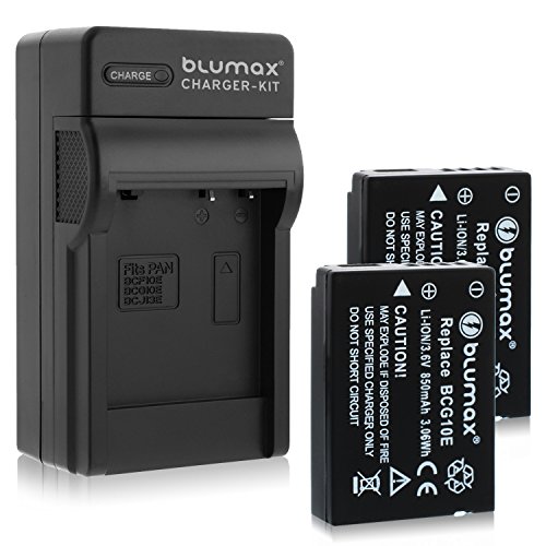 Blumax 2X ersetzt DMW-BCG10 / DMW-BCG10E 850mAh + Ladegerät BCG10-E | passend zu diversen Panasonic Kameramodellen von Blumax