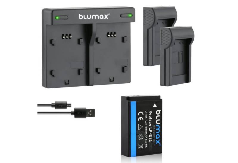 Blumax 2x Akku + Lader für Canon LP-E12 EOS M200 800 mAh Kamera-Akku von Blumax