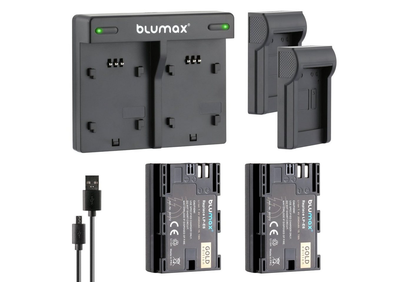 Blumax 2x Akku + Lader für Canon LP-E6 EOS LP-E6N 2040 mAh Kamera-Akku von Blumax