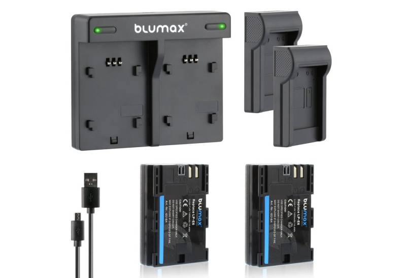 Blumax 2x Akku + Lader für Canon LP-E6 LP-E6N 1400 mAh Kamera-Akku von Blumax