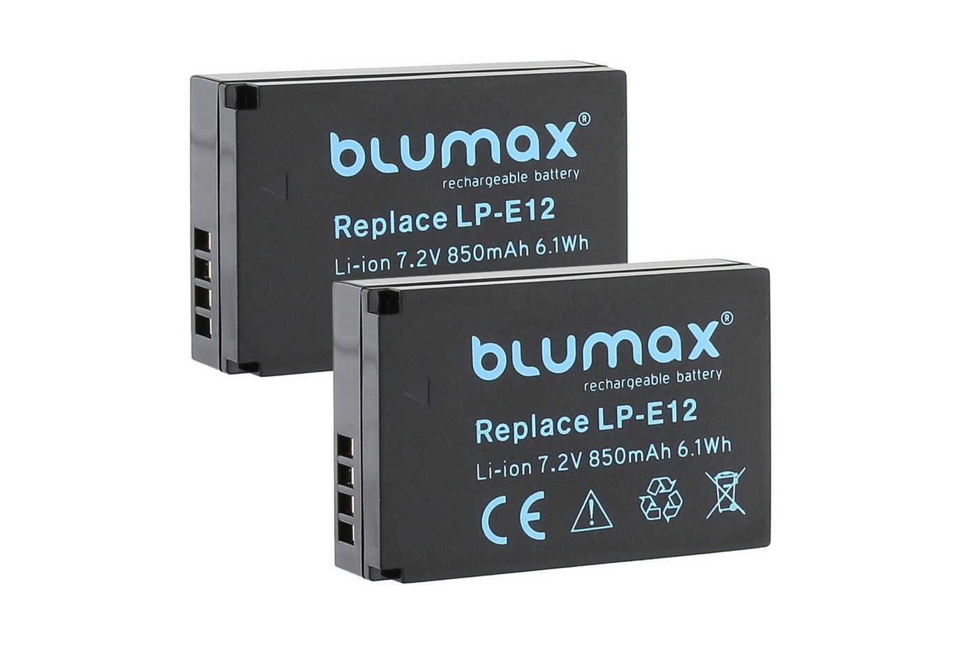 Blumax 2x Akku für Canon LP-E12 EOS M200 M100 M50 EOS 100D 850 mAh Kamera-Akku von Blumax