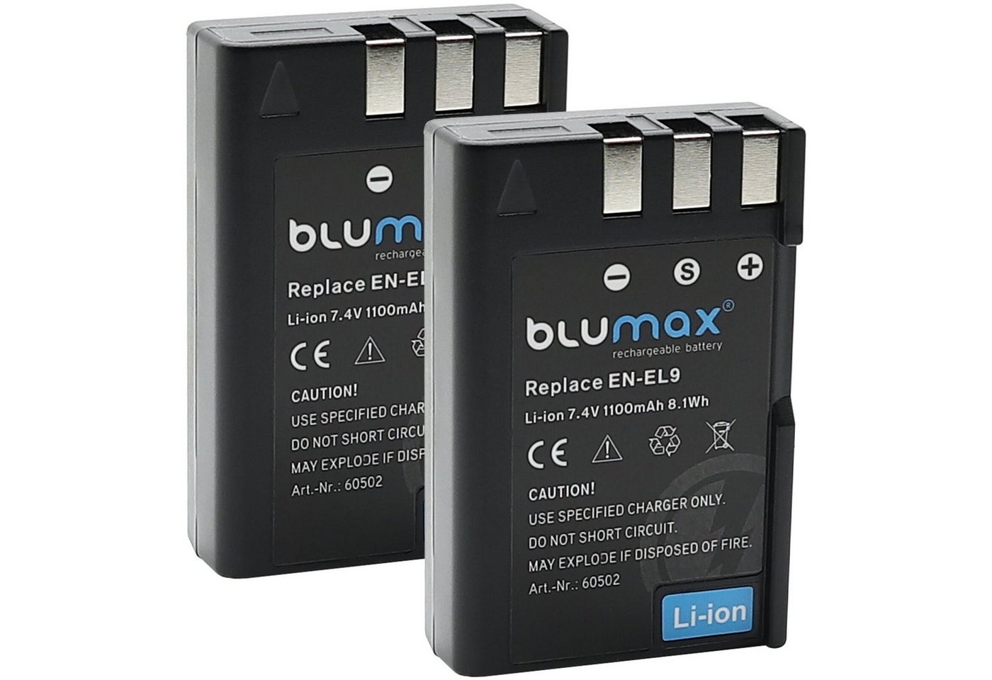 Blumax 2x Akku passend für Nikon EN-EL9 1100 mAh (7,4V) Kamera-Akku von Blumax