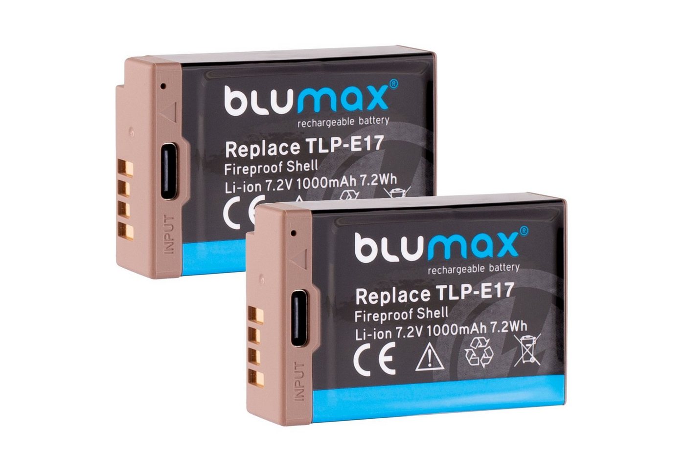 Blumax 2x Akku ür Canon LP-E17 EOS RP M6 750D R8 R10 R50 USB-C 1000 mAh Kamera-Akku von Blumax