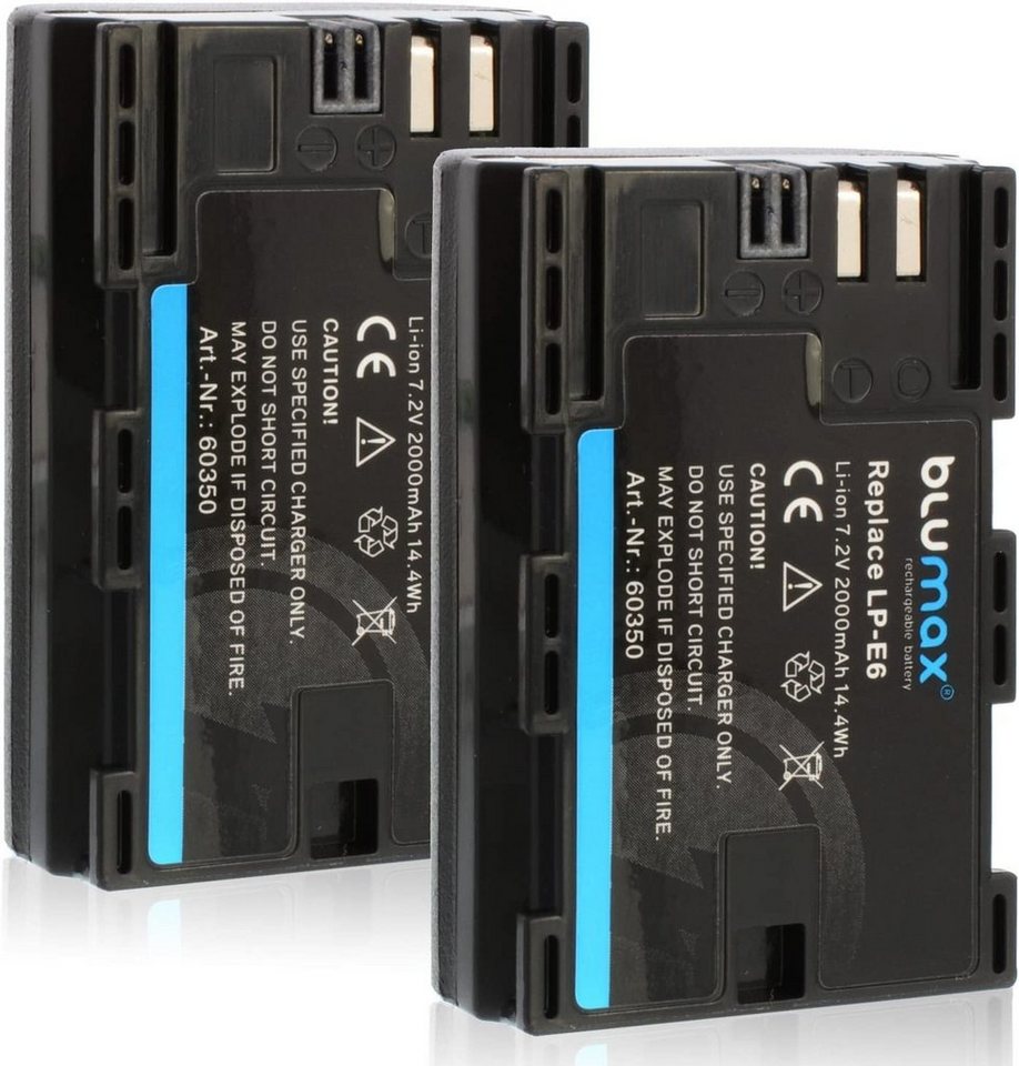 Blumax 2x LP-E6 EOS R5 R6 5DS 90D 7D LP-E6N 2000 mAh Kamera-Akku von Blumax