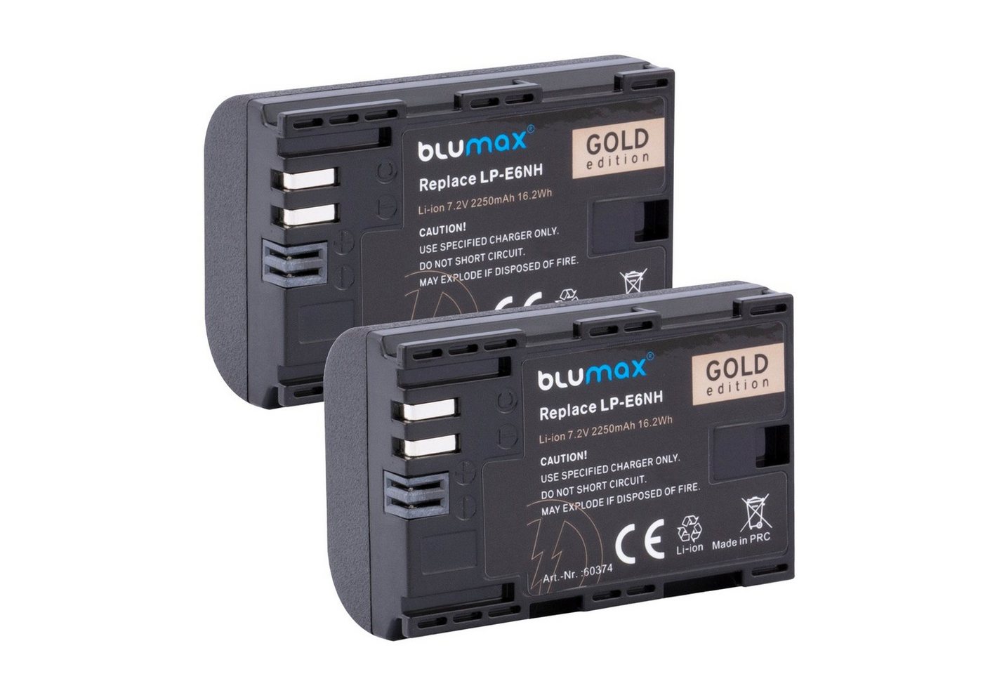 Blumax 2x LP-E6N EOS R5 R6 Mark II 80D IV 2250 mAh Kamera-Akku von Blumax