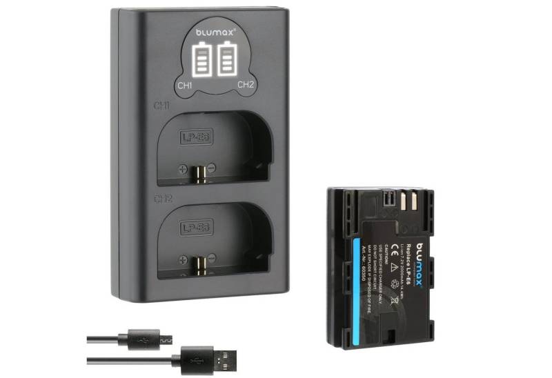 Blumax Akku + Lader für Canon LP-E6 2000 mAh (7,2V) Kamera-Ladegerät von Blumax