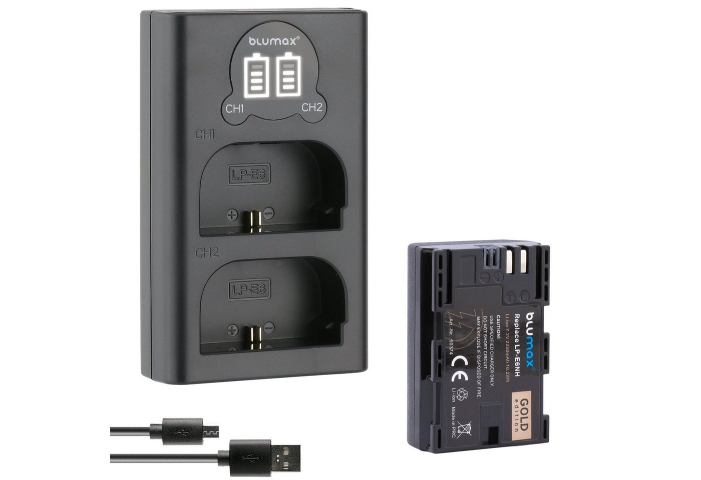 Blumax Akku + Lader für Canon LP-E6N 2250mAh R7 R6 Mark II Kamera-Ladegerät Blumax Akku + Lader für Canon LP-E6N 2250mAh R7 R6 Mark II Kamera-Ladegerät von Blumax