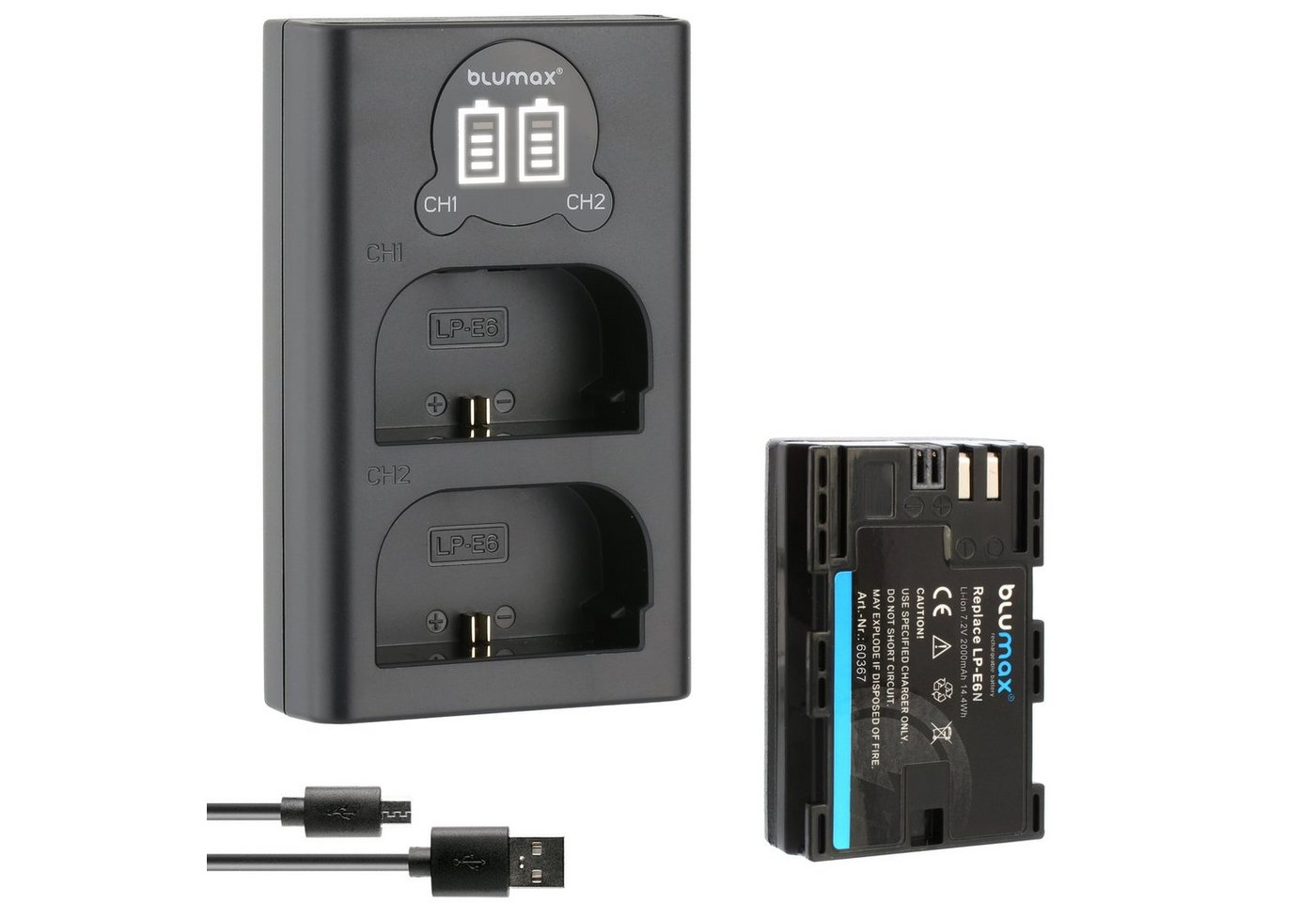 Blumax Akku + Lader für Canon R7 R6 Mark II LP-E6N 2000mAh Kamera-Ladegerät Blumax Akku + Lader für Canon R7 R6 Mark II LP-E6N 2000mAh Kamera-Ladegerät von Blumax