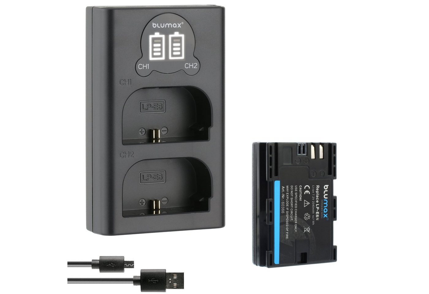 Blumax Akku + Lader für Canon R7 R6 Mark II LP-E6N 2040mAh Kamera-Ladegerät Blumax Akku + Lader für Canon R7 R6 Mark II LP-E6N 2040mAh Kamera-Ladegerät von Blumax