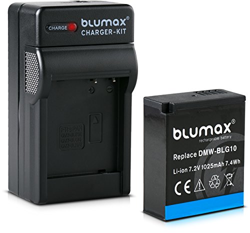 Blumax Akku 1025mAh + Ladegerät Netzteil ersetzt Panasonic DMW-BLG10 e kompatibel mit Panasonic Lumix DC-TZ95D DC-GX9 TZ202 TZ91 DMC TZ101 TZ81 GF6 GX7 GX80 LX100 G110 von Blumax