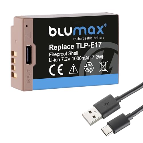 Blumax Akku LP-E17 USB-Typ C Eingang 1000mAh kompatibel mit Canon EOS RP R8 R10 R100 77D 200D 250D 750D 760D 800D 850D von Blumax