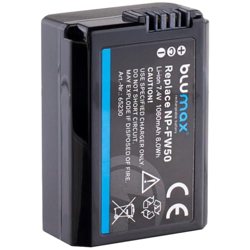 Blumax Akku NP-FW50-1080mAh ersetzt Sony Alpha ZV-E10 Alpha 7 7-II 7II 7rm2 7rii Alpha 5000 5100 6000 6300 6400 6500 NEX-3 5 6 7 A33 A35 A37 A55 A3000 CyberShot DSC RX10 von Blumax