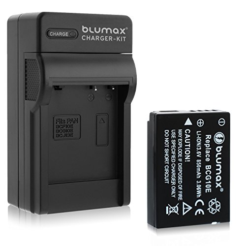 Blumax Akku ersetzt DMW-BCG10 / DMW-BCG10E 850mAh + Ladegerät | kompatibel mit Panasonic Lumix DMC 3D1 TZ36 TZ31 TZ25 TZ22 TZ18 TZ10 TZ8 TZ7 TZ6 ZX3 ZX1 Leica V-Lux 20, V-Lux 30, V-Lux 40 von Blumax