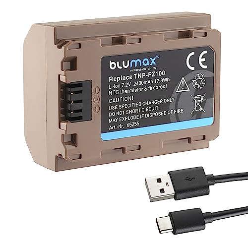 Blumax Akku ersetzt Sony NP-FZ100 (2400mAh) mit USB Typ-C Ladebuchse - NTC-Sensor & V1-Gehäuse - für Sony FX30-7 IV 7c 7RIV 7RV 7RIII ZV-E1 von Blumax
