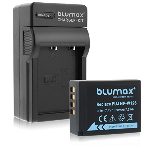 Blumax Akku für Fujifilm NP-W126 1020mAh + Ladegerät für NP-W126 | passend zu Fujifilm X-T1-X-T10-X-Pro1-X-E1-X-E2-X-M1-X-A1-X-A2-X-Pro2-X-ES2-X-A3-FinePix HS50EXR von Blumax