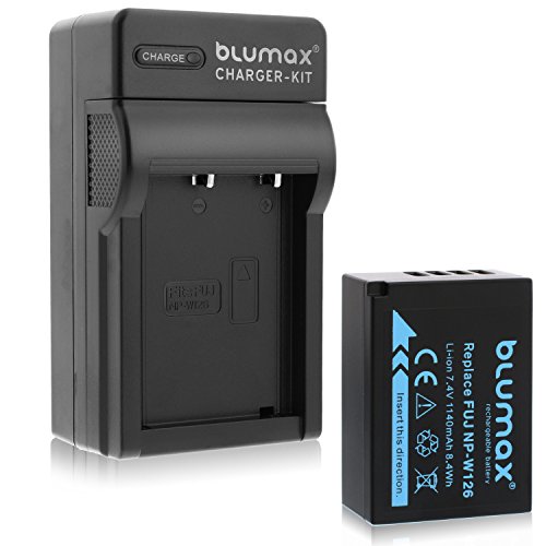 Blumax Akku für Fujifilm NP-W126 | NP-W126s 1140mAh + Ladegerät für NP-W126/s | passend zu Fujifilm FinePix X-T1 X-T2 X-T10 X-T20 X-Pro2 und andere X-E1 X-E2 X-M1 X-A1 X-A2 X-Pro1 X-ES2 X-A3 HS50EXR von Blumax