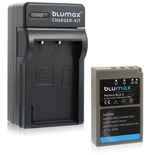 Blumax Akku für Olympus BLS-5 / BLS-50 | 1100mAh | + Ladegerät BLS-5 | passend zu Olympus Stylus 1 1s Pen E-PL2 E-PL3 E-PL5 E-PL6 E-PL7 E-P3 E-PM1 E-PM2 - OMD E-M10 und E-M10 Mark II von Blumax