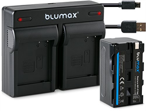 Blumax Akku für Sony NP-F750 / F550 / F970 / F960-4400mAh + Mini Dual-Ladegerät inkl. Micro USB-Kabel von Blumax