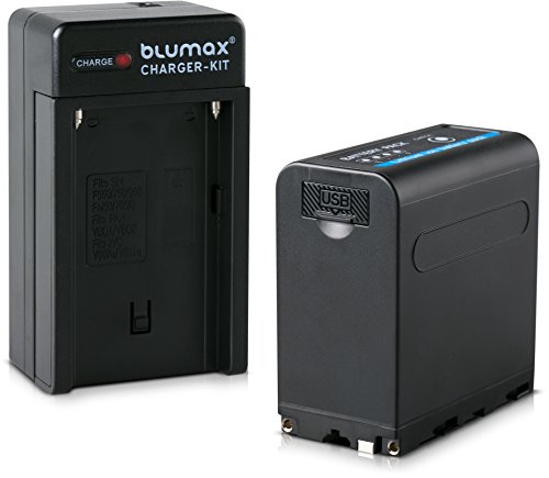 Blumax Akku für Sony NP-F980 / F970 / F750 / F550-10050mAh mit 5V USB Ausgang und DC 8,4V EIN & Ausgang + Ladegerät inkl. KFZ Ladekabel von Blumax