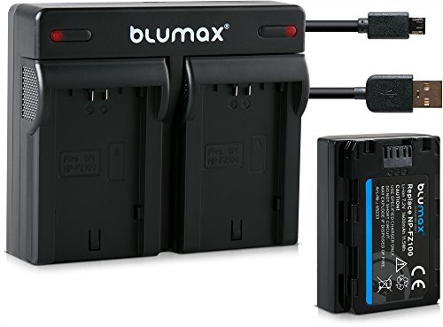 Blumax Akku für Sony NP-FZ100 1600mAh + Mini Dual-Ladegerät NP-FZ100 Charger | passend zu Sony Alpha 7 III/Alpha 7R III/Alpha 9 || inkl. Micro USB-Kabel von Blumax