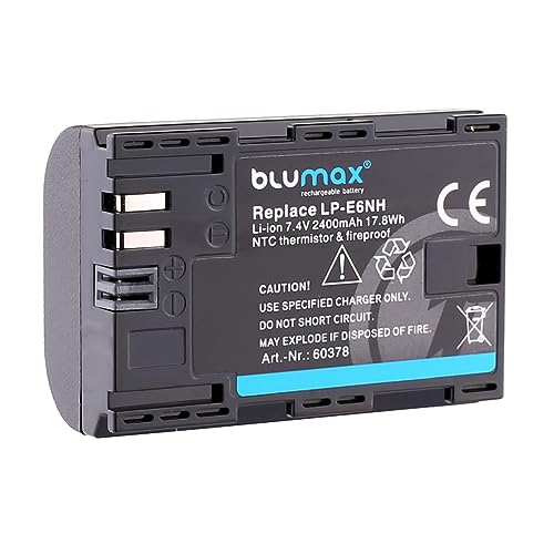 Blumax Akku kompatibel mit Canon LP-E6NH (2400mAh) mit Infochip - NTC-Sensor & V1-Gehäuse - kompatibel mit Canon EOS-R RA R6-MarkII R5 R5c R7, Schwarz von Blumax