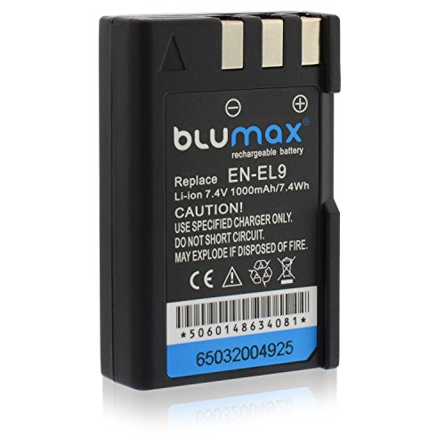 Blumax Akku kompatibel mit Nikon D3000, D40, D40x, D5000, D60, D 3000, D 40, D 40x, D 5000, D 60 100% kompatibel zum Original Akku en-el9 en-EL 9 EN-EL9e EN-EL9 e, EN-EL9a, EN-EL9 a (1000 mAh) von Blumax