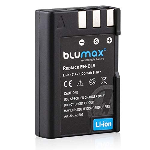 Blumax Akku kompatibel mit Nikon EN-EL9e/EN-EL9a 1100mAh - passend für Nikon D3000 D5000 D40 D40x D60 von Blumax