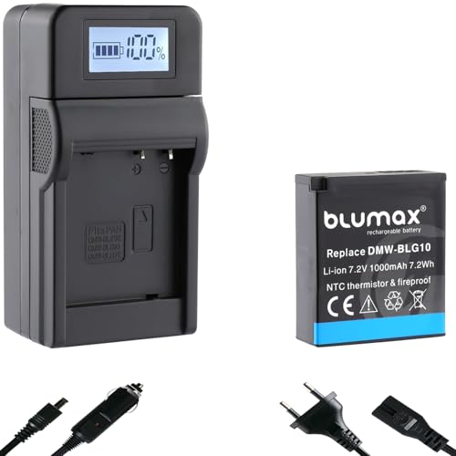 Blumax Akku kompatibel mit Panasonic DMW-BLG10 E [ 1000mAh ] mit NTC-Sensor & V1-Gehäuse + Speed Charger DMW-BLG10E / DMW-BLE9 E/BP-DC15 E von Blumax
