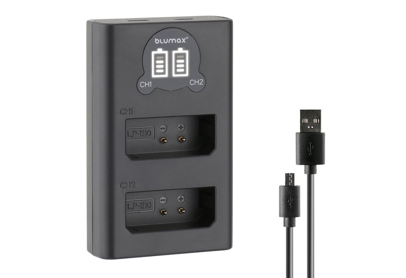 Blumax Dual LCD Ladegerät, für Canon LP-E10 USB-C Kamera-Ladegerät Blumax Dual LCD Ladegerät, für Canon LP-E10 USB-C Kamera-Ladegerät von Blumax