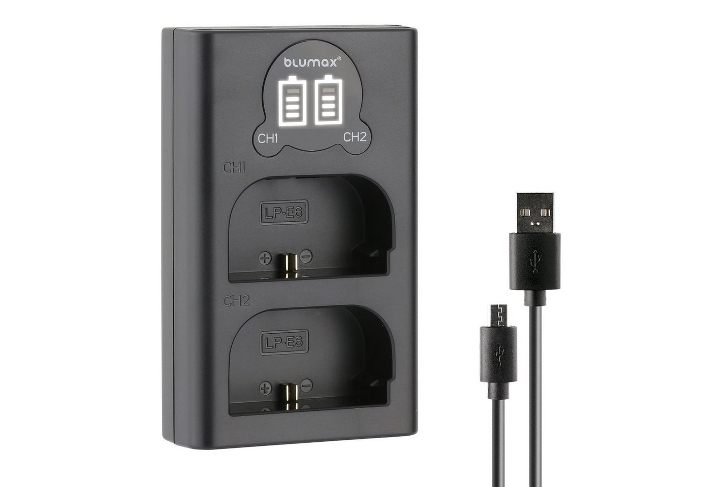 Blumax Dual LCD Ladegerät, für Canon LP-E6 USB-C Kamera-Ladegerät Blumax Dual LCD Ladegerät, für Canon LP-E6 USB-C Kamera-Ladegerät von Blumax