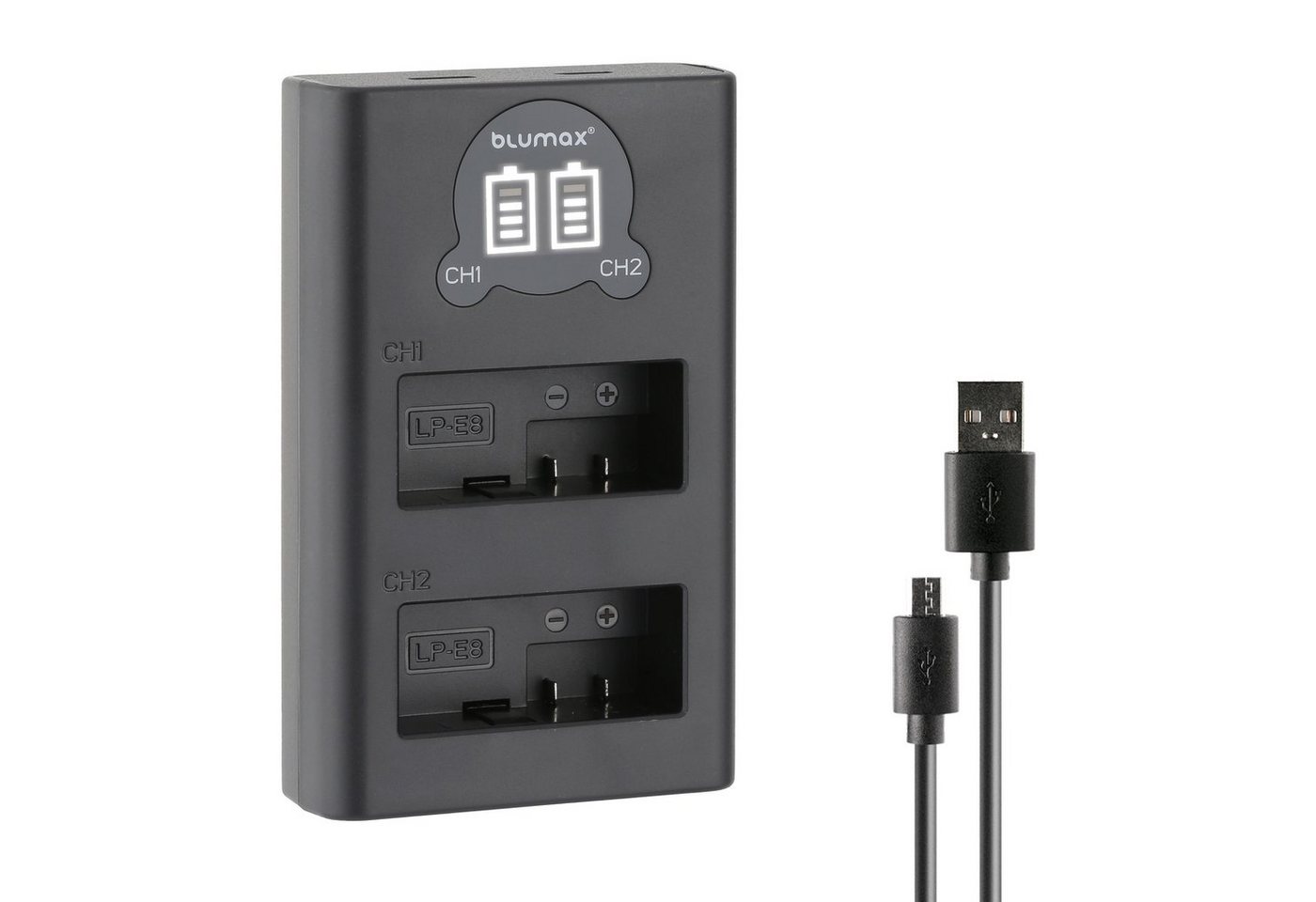 Blumax Dual LCD Ladegerät, für Canon LP-E8 USB-C Kamera-Ladegerät Blumax Dual LCD Ladegerät, für Canon LP-E8 USB-C Kamera-Ladegerät von Blumax
