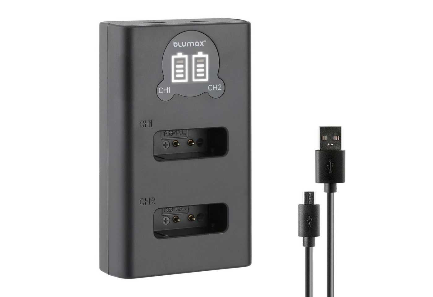 Blumax Dual LCD Ladegerät, für Canon NB-13L USB-C Kamera-Ladegerät von Blumax