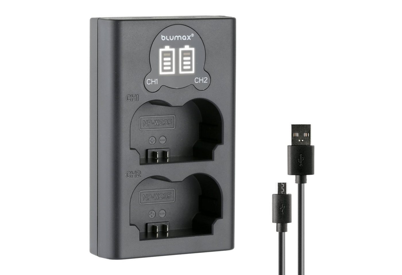 Blumax Dual LCD Ladegerät, für Fuji NP-W235 USB-C Kamera-Ladegerät von Blumax
