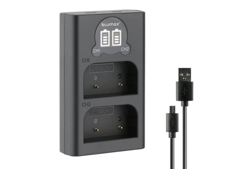 Blumax Dual LCD Ladegerät, für Olympus BLX-1 USB-C Kamera-Ladegerät von Blumax