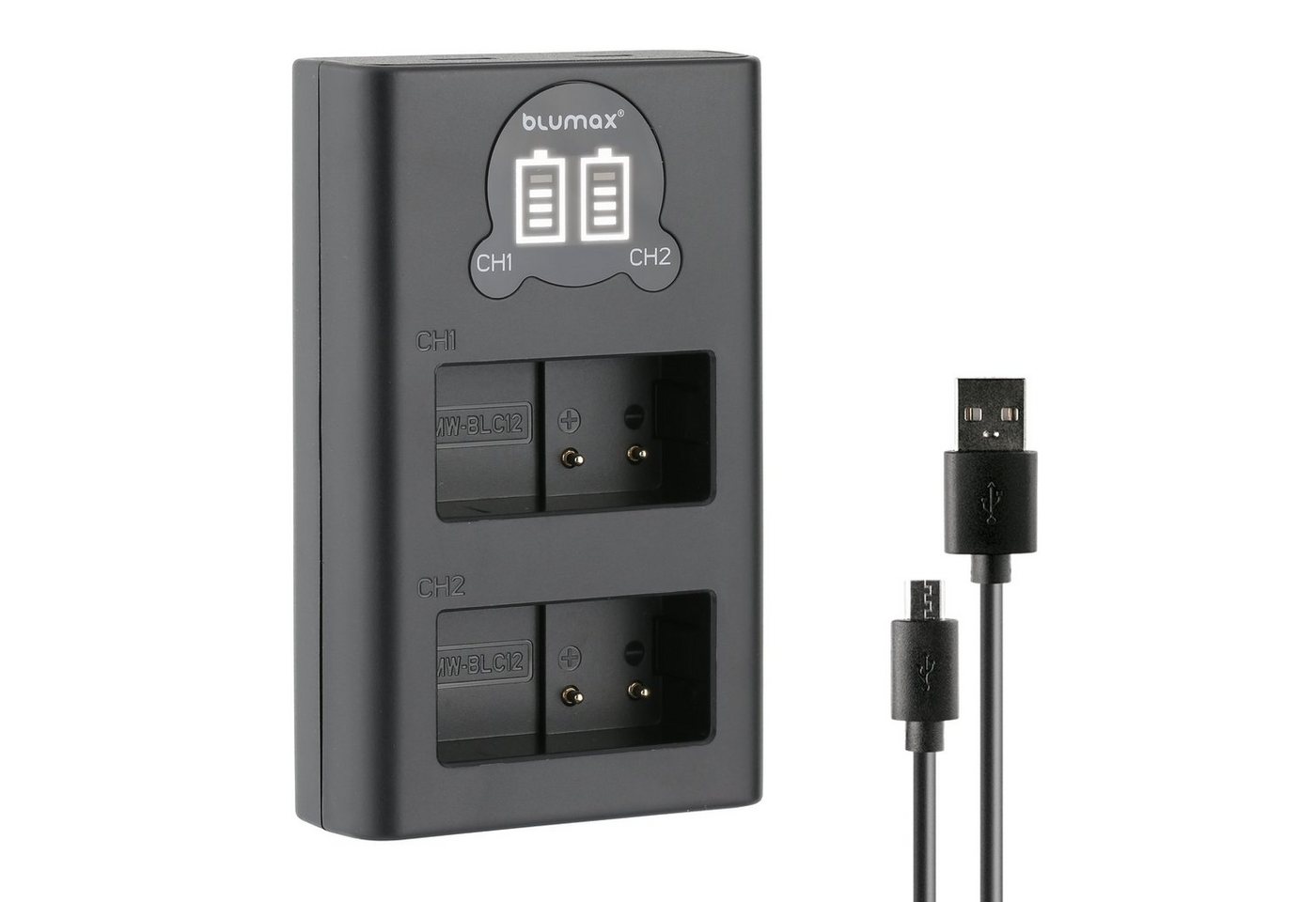 Blumax Dual LCD Ladegerät, für Panasonic DMW-BLC12 USB-C Kamera-Ladegerät von Blumax