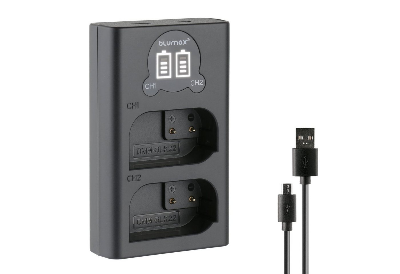 Blumax Dual LCD Ladegerät, für Panasonic DMW-BLK22 USB-C Kamera-Ladegerät von Blumax